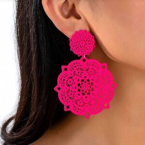 Pink Lace Filigree Earrings